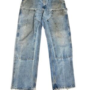 Vintage Carhartt Double Knee Thrashed Distressed GRAIL Denim Jeans Mens 34 X 34